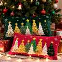 Lanpn 12x20 Christmas Pillow Covers Set of 2, Embroidery Cute Christmas Tree Decorative Holiday Lumbar Pillowcase Pillow Case Cushion 12 x 20 for Indoor Home Bedroom Sofa Couch Xmas Decor (Red & Green)