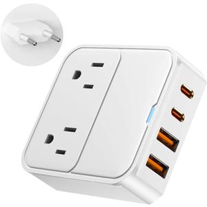 European Travel Plug Adapter, 2500W AC Outlet Extender with 20W Type C Charger,Power Adapter for Italy Spain France Germany(20WPD)