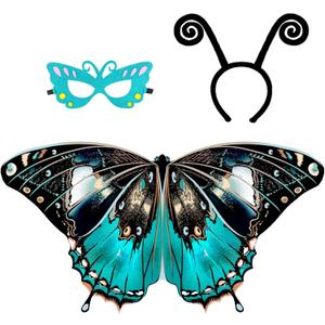 Kids Butterfly-Wings Costume for Girls Fairy-Wings Toddler-Dress-Up Headband-Mask Butterfly Toys Christmas Gifts (Blue)