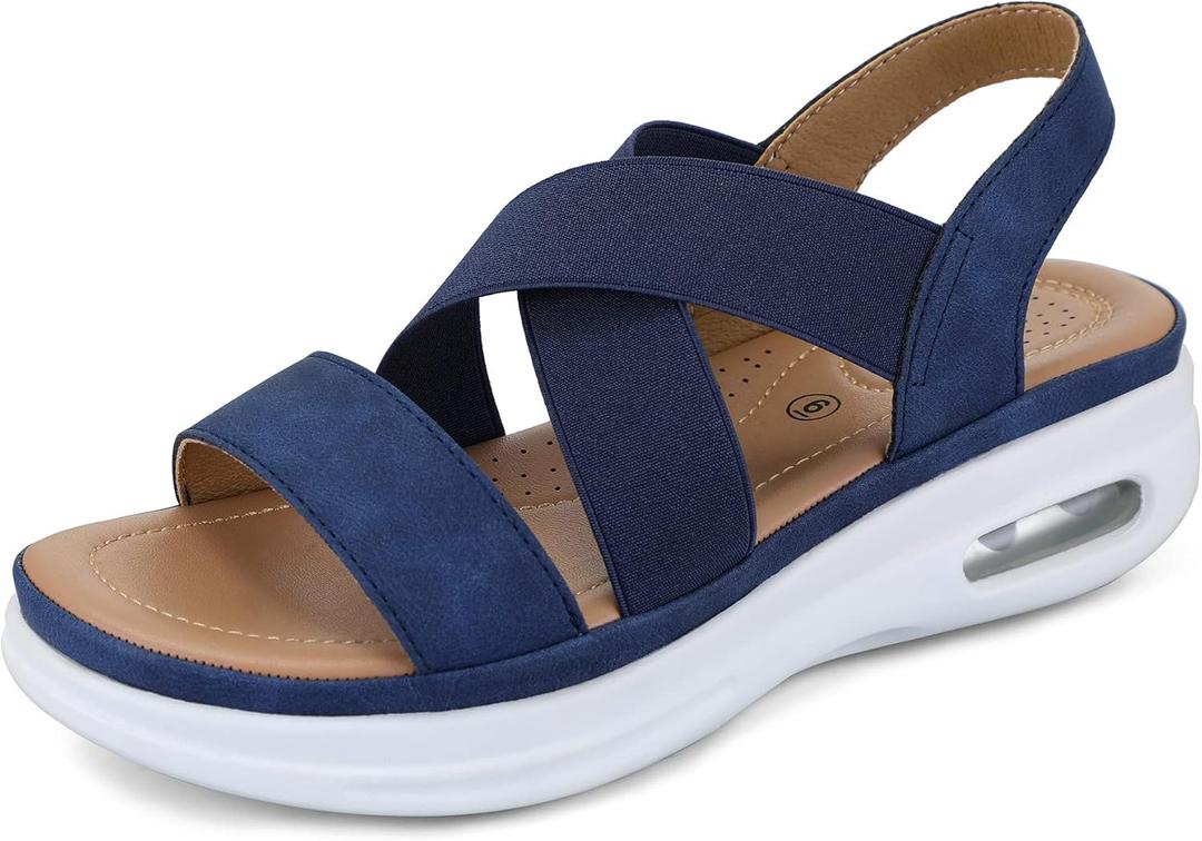 mysoft Women's Comfortable Walking Sandals Air Cushion Sport Slingback Elastic Band Platform Shoes (8.5, Navy) mysoft Women's Comfortable Walking Sandals Air Cushion Sport Slingback Elastic Band Platform Shoes (8.5, Navy)