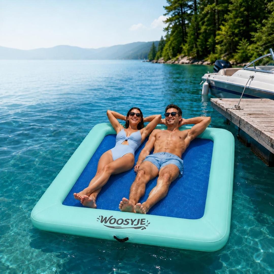 2 Person Inflatable Water Hammock,Tanning Pool Floats for Adults,Heavy Duty Drop-Stitch with Mesh Bottom&Backrests,Sunchill Float,Inflatable Floating Island for Lake,Ocean, River & Pool Party