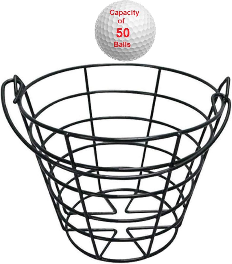 Metal Range Golf Ball Baskets with Handle, Golf Ball Storage Bucket, Holds 50 Golf Balls (Golf Balls Not Included).