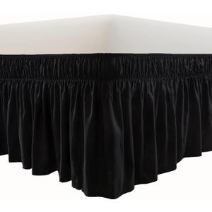 MEILA Wrap Around Bed Skirt Three Fabric Sides Elastic Dust Ruffled 18 Inch Tailored Drop,Easy to Install Fade Resistant-Black, Queen/King