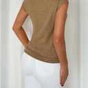 Women's 3D Floral Knit Tops Cap Sleeve Mock Neck Elegant T Shirts Summer Fall Tops Streetwear (L)