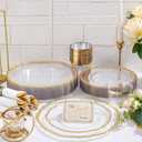 Hioasis 350pcs Clear Gold Plastic Plates - Gold Plastic Dinnerware Set Includes 50 Dinner Plates, 50 Dessert Dinnerware, 50 Cups, 50 Rolled Napkin Cutlery Perfect for Wedding & Party