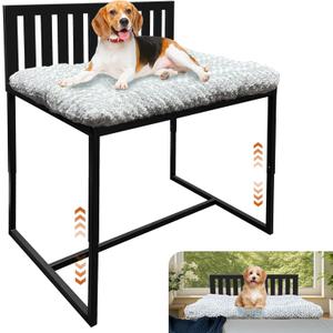 Beside Dog Bed,Adjustable Height Dog Bunk Beds,25.5x18Metal Dogs Bed Frame with Removable Cushion,Medium