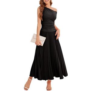 Bbonlinedress Black Formal Long Wedding Guest Pleated Dress Maxi Prom One Shoulder Cocktail Bridesmaid Evening Party Fall Dresses Black L