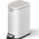 Garvee 2.6 Gallon / 10L Metal Bathroom Trash Can with Lid, Slim Step-On Bin with Soft-Close, Removable Inner Bucket & Rear Handle, Waterproof, White
