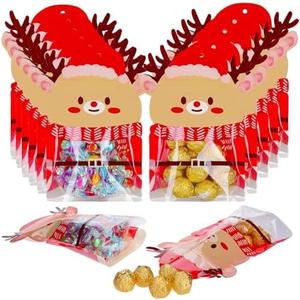 HKOYTIUP 30Pcs Christmas Ziplock Bags Christmas Candy Bags Resealable Goodie Bag Xmas Clear Gift Bags Reindeer Food Bags Cute Ziplock Bag for Party Gift Wrapping Supplies Decor
