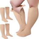 Hillban 2 Pair 15 - 25 Mmhg Wide Plus Size Calf Zipper Compression Socks for Women Men, XXL