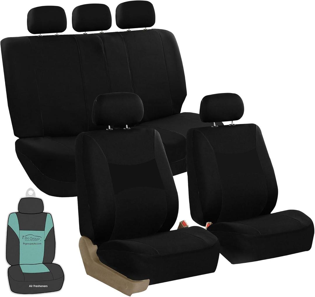 FH Group Light Breathable Durable Washable Flat Foam Padding Cloth Full Set Car Seat Covers, Airbag & Split Compatible w Gift - Universal Fit for Cars Trucks and SUVs (Black)