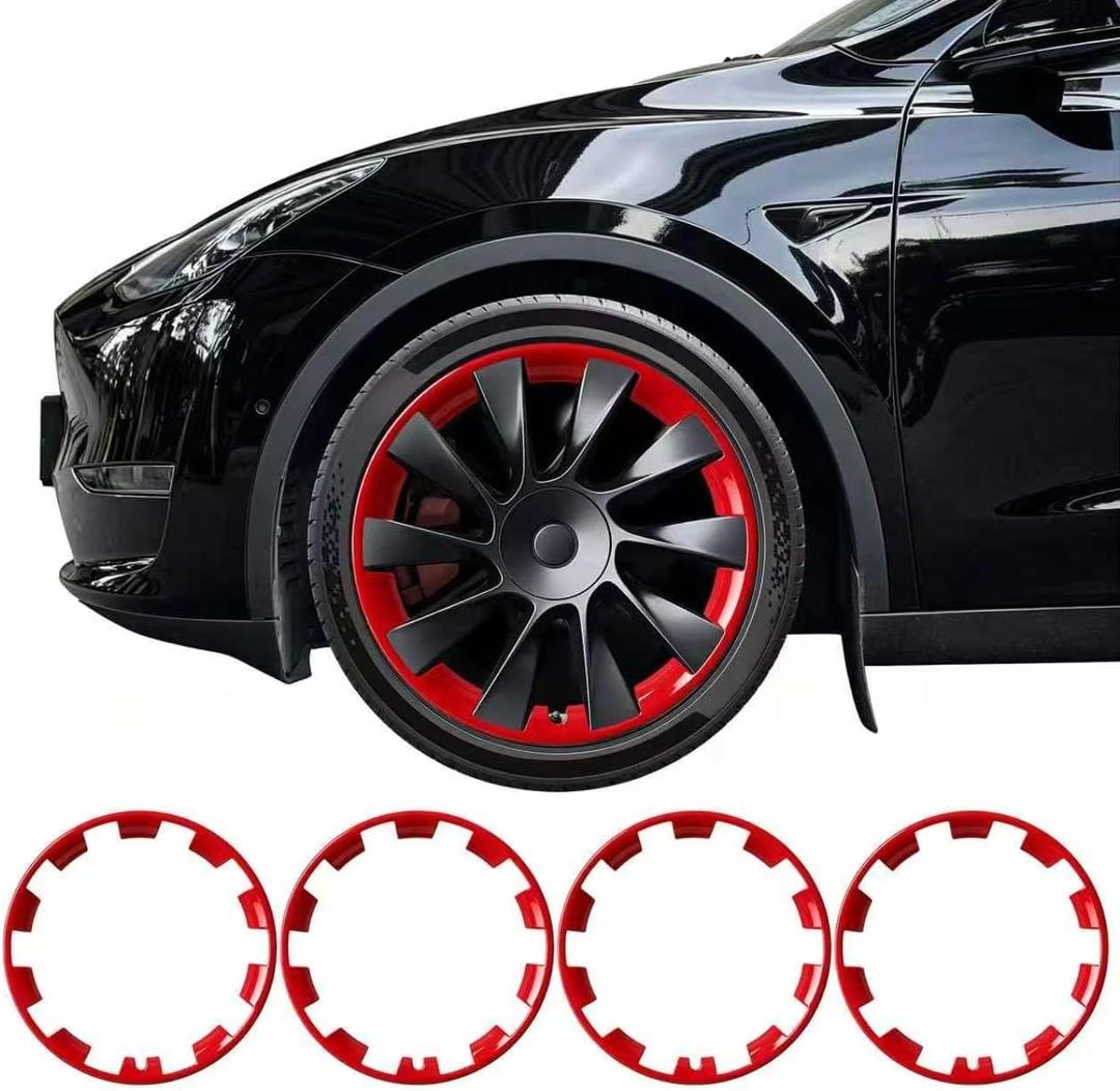 Red Rim Protector for Tesla Model Y 20 Inch Induction Wheels | hubcap trim snap on installation scratch guard curb rash protection wheel cover replacement auto accessories cover, 2020-2024Model Y 20 inch