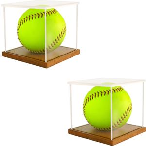 2 Elegant Wooden Softball Display Cases  UV Protective & Dust-Proof, Fits Official 12" Softballs  Clear Acrylic Softball Stand Holder, Easy Assembly, Perfect for Autographs & Memorabilia