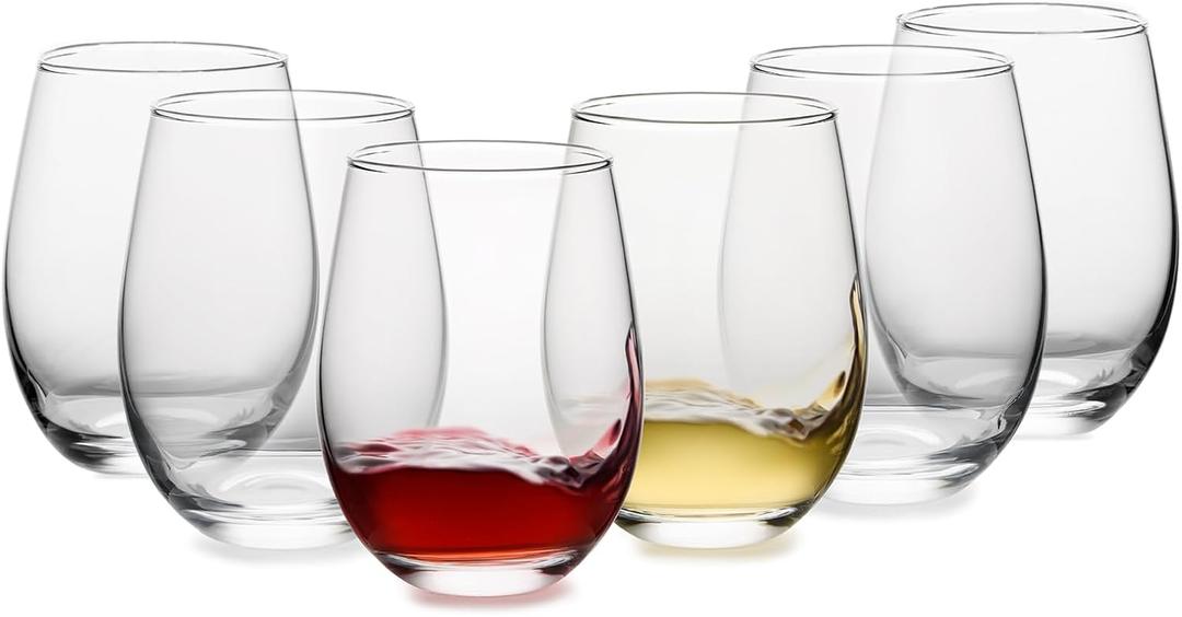 Stemless Wine Glasses Set of 6, 18oz Red White Wine Glasses,Lead-free Wine Glasses for Home, Party, Wedding, Ideal Wine Accessories Gift,Clear