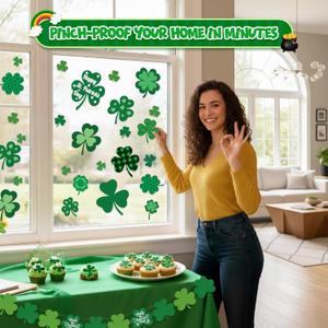 3 x 4Es Novelty 115 PCS St. Patricks Day Window Clings (9 Sheets)  Green Shamrock Window Clings for Glass, St Patricks Day Window Decorations & Irish Home Decor