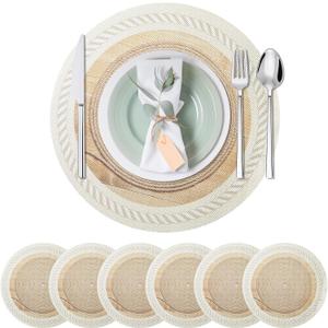 15 Inch Placemats Set of 6,Lace PVC Vinyl Round Place Mats,Non-Slip Waterproof Table Mats,Durable Washable Wipeable Placemats for Kitchen Dining Party Decor(6, Twisted Rope Braiding)