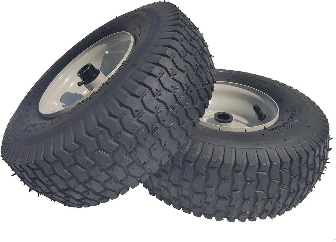 2 Pack 13x5.00-6 Lawn Tractor Pneumatic wheel,Wheelbarrow tire Turf Tread,3.13" hub length with steel rim,Flange ID 0.76''