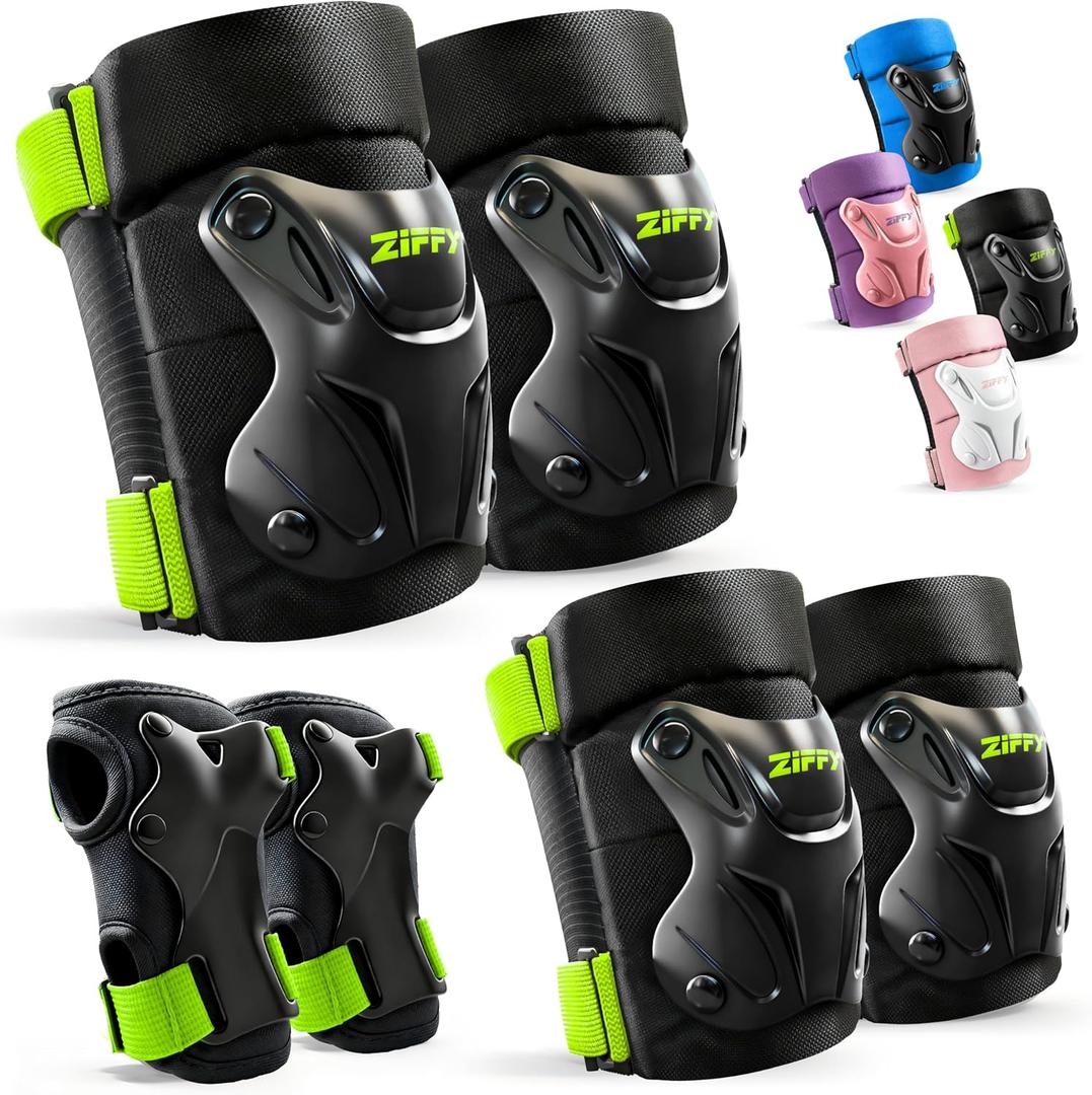 ZIFFY Knee Pads for Kids, Adjustable Knee and Elbow Pads Set with Wrist Guard, Protective Gear for Boys Girls Skateboard Roller Skating Cycling Bike  2 Sizes, 4 Colors by Jova (Small, Black)