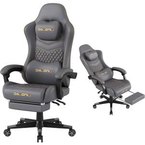 Gaming Chair,Ergonomic Computer Gaming Chair,400lb Load-Bearing,Retractable Footrest/Waist Support/Ergonomic Backrest[Spring + 4D Sponge] (Grey)