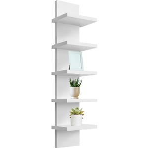 5 Tier White Wall Shelf Unit Narrow Smooth Laminate Finish Vertical Column Wall Decor Mount Floating Storage Home Decor Organizer