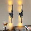 camuucci Battery Operated Wall Sconces Set of Two,Modern Wireless Wall Lights,LED Rechargeable 20000mAh Not Hardwired Remote Control Dimmable Wall Lamp Fixtures for Bedroom Black 25 Inches