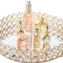 Feyarl Crystal Perfume Tray Makeup Cosmetic Vanity Organizer Jewelry Trinket Display Storage Mirrored Decorative Tray Skin Care Tray for Dresser Home Deco Birthday Gift(Round 10" inch) (Gold)