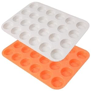 TOSHEX Silicone Muffin Pan 12 Cup Regular Silicone Cupcake Pan [2 Pack] Non-stick Silicone Molds Great for Making Muffin Cakes, Bread, Tart, Brownies (Cream & Orange, 2 Pack 24 Cup Mini)