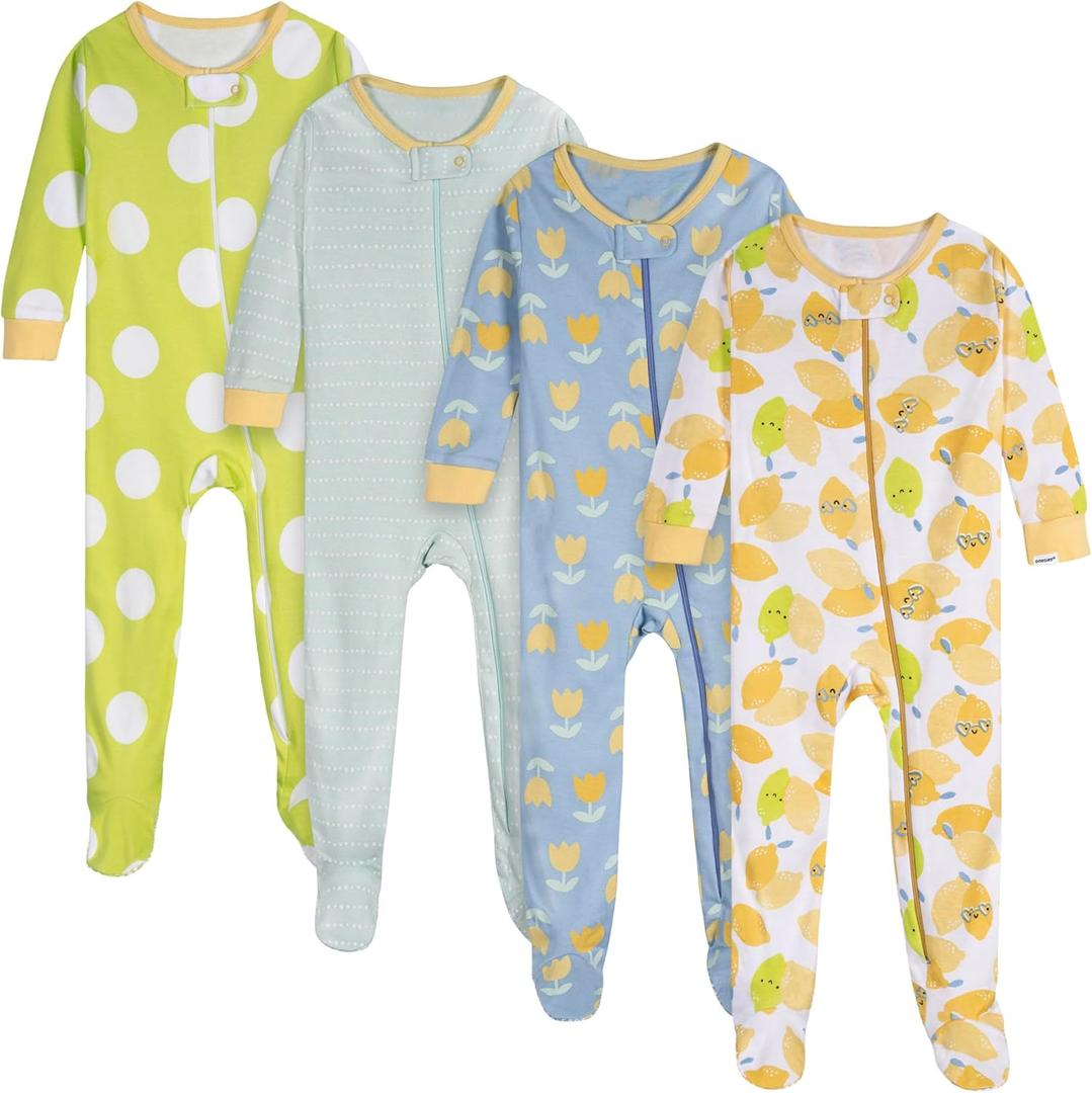 Onesies Brand Baby Girls' 4-Pack Footed Pajamas (18 Months, Lemons)