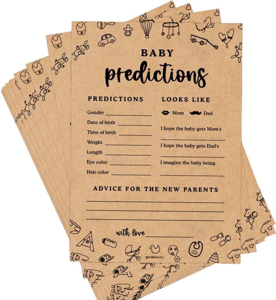 GardenCity Baby Shower Predictions & Advice Cards, Baby Shower Games, Boy or Girl, 50 Cards, Gender Neutral, Kraft
