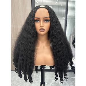PREMPO Afro Wig V Part Kinky Curly Wigs for Black Women, 180% Density Wear and Go Glueless Wig with Unique Bouncy Curls in the End, Synthetic No Leave out Clip in (#1B Black wig, 24 Inch)