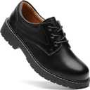 IUY Black Oxford Shoes for Women Chunky Leather Lace-Up Server Work Office Non Slip Dress Saddle Flat Oxford Classic Comfortable Business Shoe for Ladies US 6.5