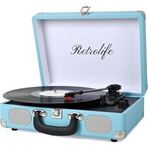 Vinyl Record Player with Speakers Vintage Turntable for Vinyls Records Wireless Playback Belt-Driven Turntable Support 3-Speed RCA Line Out AUX in Headphone Jack Blue
