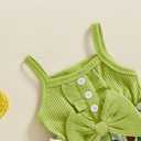 Kayotuas Newborn Baby Girl Summer Clothes Romper Dress Fruit Print Sleeveless Square Neck Bow Jumpsuit Bodysuit with Headband (Green)