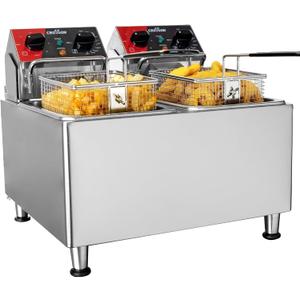 CROSSON 20Lbs Dual Tank Electric Deep Fryer with Rotary fryer head,30 Minitues Timer,Removable 304 SS Oil Tank with Handle,9L Countertop Deep Fryer for Home Use