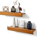24 Inch Picture Ledge Shelf with Lip,Floating Shelves for Wall, Set of 2 Solid Pine Wood Shelves with Invisible Brackets, Wall Storage for Living Room, Bedroom, Kitchen, Bathroom(Dark Brown)