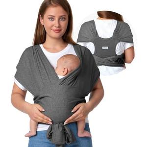 Momtory Baby Wrap Carrier Skin-Friendly Fabric, Easy to Wear Baby Carrier Sling T-Shirt Design, Hands Free Baby Carriers Newborn to Toddler 8-35lbs, Adjustable Buckle for Waist 30-47inch, Deep Grey