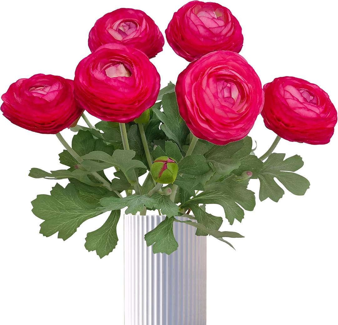 ATFL Rose red Ranunculus Artificial Flowers,6 Pcs Artificial Faux Silk Ranunculus Flowers with Real Touch Stems,Fake Peony Flowers for Floral Arrangements DIY Wedding Bouquet Party Table Home Decor ATFL Rose red Ranunculus Artificial Flowers,6 Pcs Artificial Faux Silk Ranunculus Flowers with Real Touch Stems,Fake Peony Flowers for Floral Arrangements DIY Wedding Bouquet Party Table Home Decor