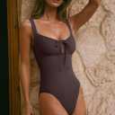 LASLULU Women One Piece Swimsuit Cutout Tie Push Up Bathing Suit Slimming Sexy Swim Suits with Padded Adjustable Straps (Brown, S)