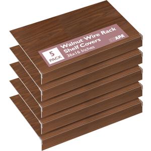 Ilyapa Wire Shelf Covers for Wire Shelving 36 x 16 in. 5 Pack PVC Faux Wood Rack Covers for Pantry, Linen Closets & Shelves, Pantry Shelf Cover - Wooden Walnut Print