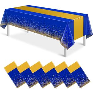 6Pcs Blue and Gold Tablecloth Party Decorations,Plastic Royal Blue Table Cloth Printed Gold Table Runner Disposable Rectangle Table Cover for Birthday Anniversary Wedding Graduation Party,54 x108 Inch 6Pcs Blue and Gold Tablecloth Party Decorations,Plastic Royal Blue Table Cloth Printed Gold Table Runner Disposable Rectangle Table Cover for Birthday Anniversary Wedding Graduation Party,54 x108 Inch