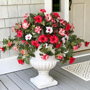Artificial Flowers for Outdoor UV Resistant Fake Petunias for Outside, 10"D x 8"W x 1"H