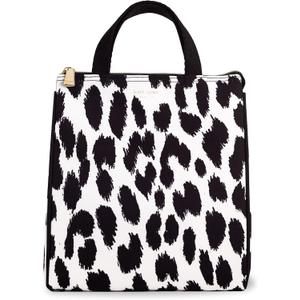 kate spade new york Portable Soft Cooler Lunch Bag, Thermal Tote with Insulated Interior Lining and Storage Pocket, Lunch Tote for Women, Modern Leopard