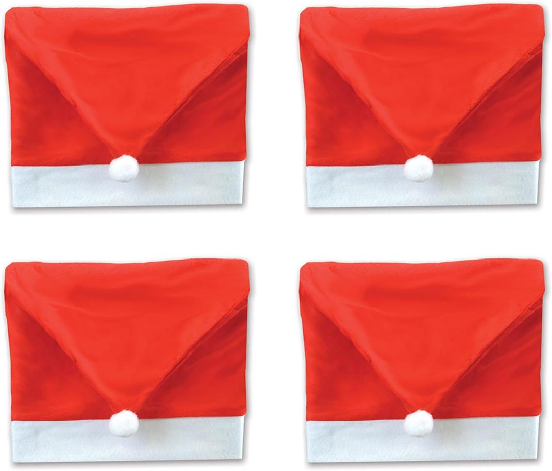 Beistle , 4 Piece Santa Hat Chair Cover, 19" x 25" (Red/White)