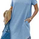 YEXIPO Women's Casual Summer Short Sleeve T Shirt Dress Nightgown Crew Neck Loose Solid Color Basic Dresses with Pockets