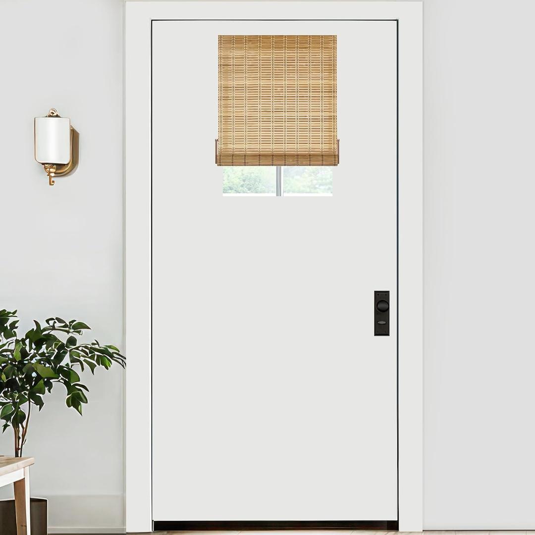 LazBlinds No Tools No Drill Bamboo Roller Shades, Cordless Bamboo Blinds, Light Filtering Roll Up Blinds for Windows, French Door, Porch or Patio Privacy Screen, 18'' W x 24'' H, Brown206