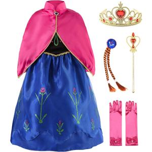 JerrisApparel Princess Snow Party Dress Queen Costume Cosplay Dress Up (2-3, Blue with Accessories)