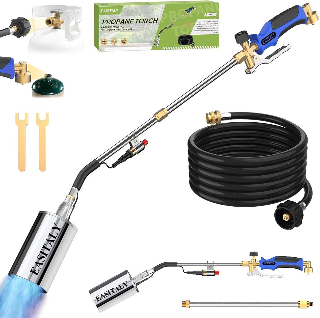 Propane Torch Weed Burner, Long/Short Mode, 35" Heavy Duty Blow Torch Flamethrower with 12.5FT Hose for Flame Weeding, Roofing, BBQ, Melting Ice