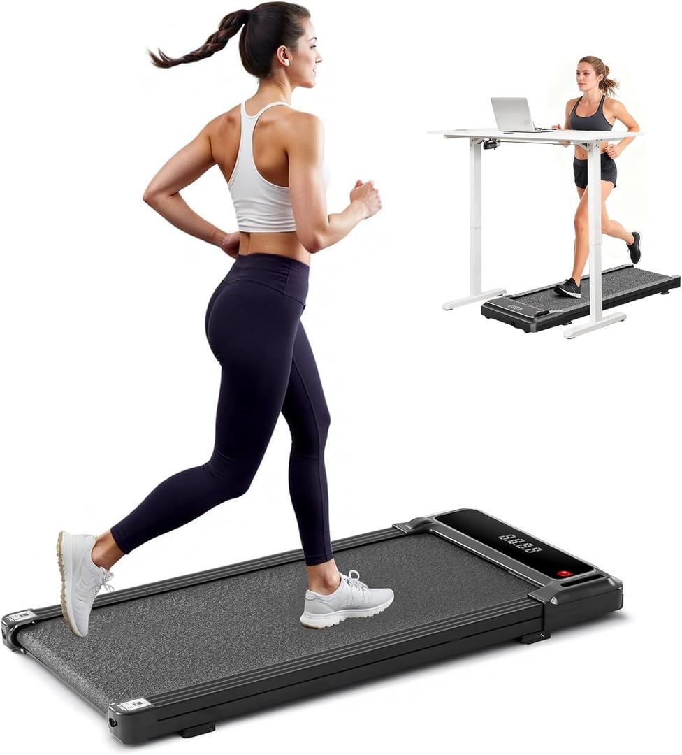 Walking Pad Under Desk Treadmill, Portable Compact Electric Walking Treadmill with Remote Control for Home Office, Quiet Fitness Machine (No Handle, Inky Black)