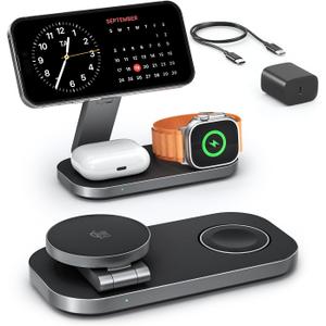3-in-1 Charging Station for Apple Device, Qi2 25W Certified Magnetic Wireless Foldable Fast Charger Stand Compatible with MagSafe for iPhone 17e/17/16/15/14/13/12/Air Series, Apple Watch & AirPods