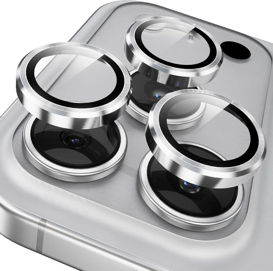 YWXTW Camera Lens Protector for iPhone 17 Pro/iPhone 17 Pro Max, [1 Step Installation Tray] Tempered Glass Screen Protector Metal Individual Camera Cover Accessories Case Friendly (Silver)